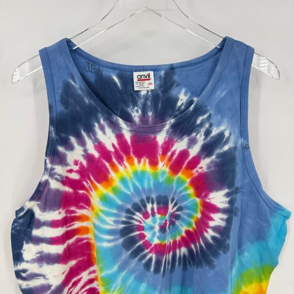 Vintage Anvil Size 2X Rainbow Swirl Tie Dye Tank Top Unisex Hippie - Picture 2 of 8